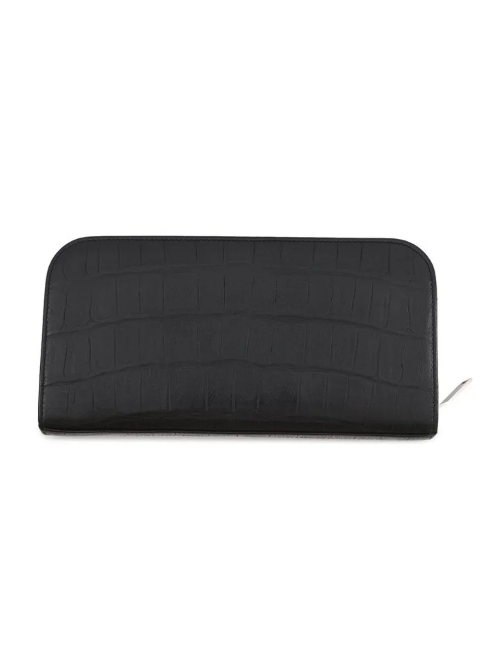 Saint Laurent Paris Wallet Zip Around Croco Embossed Leather Black